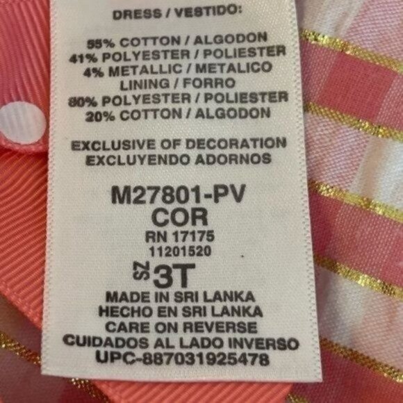 Ashley Ann 3T Dress gingham polka dots bows shiny stripes 3 button back Opening - Picture 7 of 7